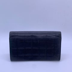 Chanel Black Lambskin Trifold Long Wallet Chocolate Bar Silver Hardwar