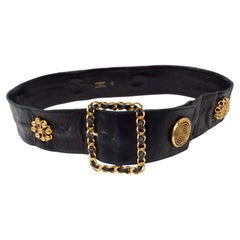 Chanel Cintura in pelle d'agnello nera Victoire de Castellane con tonalità oro, circa anni '80