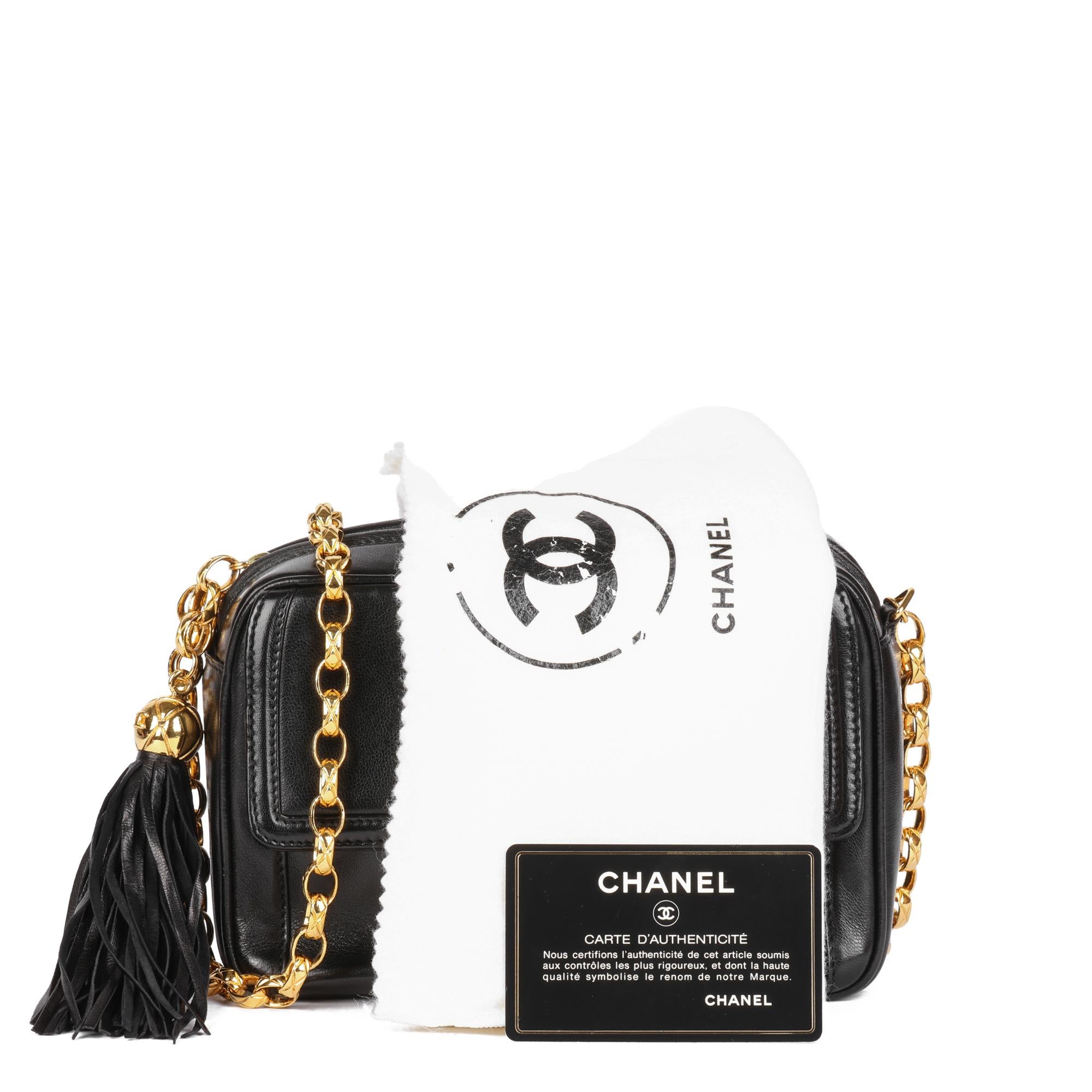 CHANEL Black Lambskin Vintage Mini Fringe Camera Bag 6