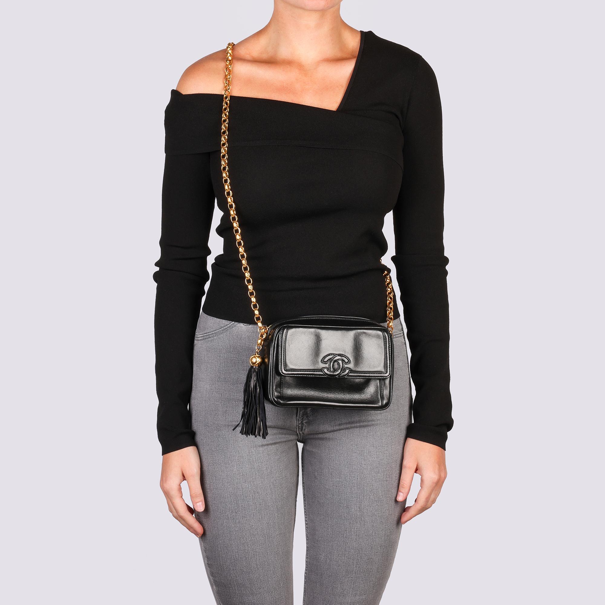CHANEL Black Lambskin Vintage Mini Fringe Camera Bag 7