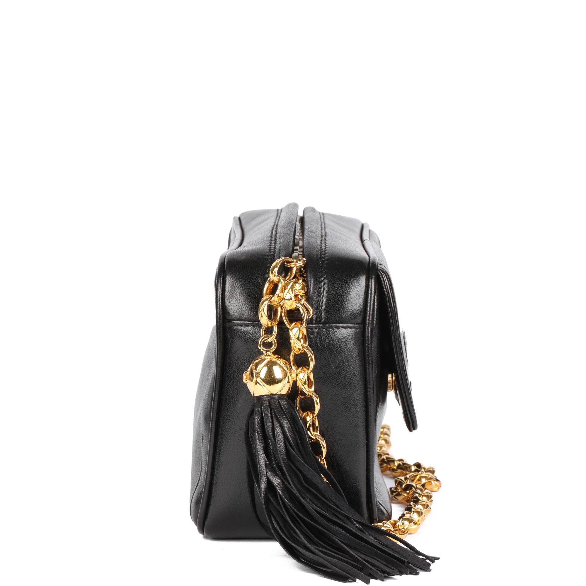 CHANEL Black Lambskin Vintage Mini Fringe Camera Bag In Excellent Condition In Bishop's Stortford, Hertfordshire