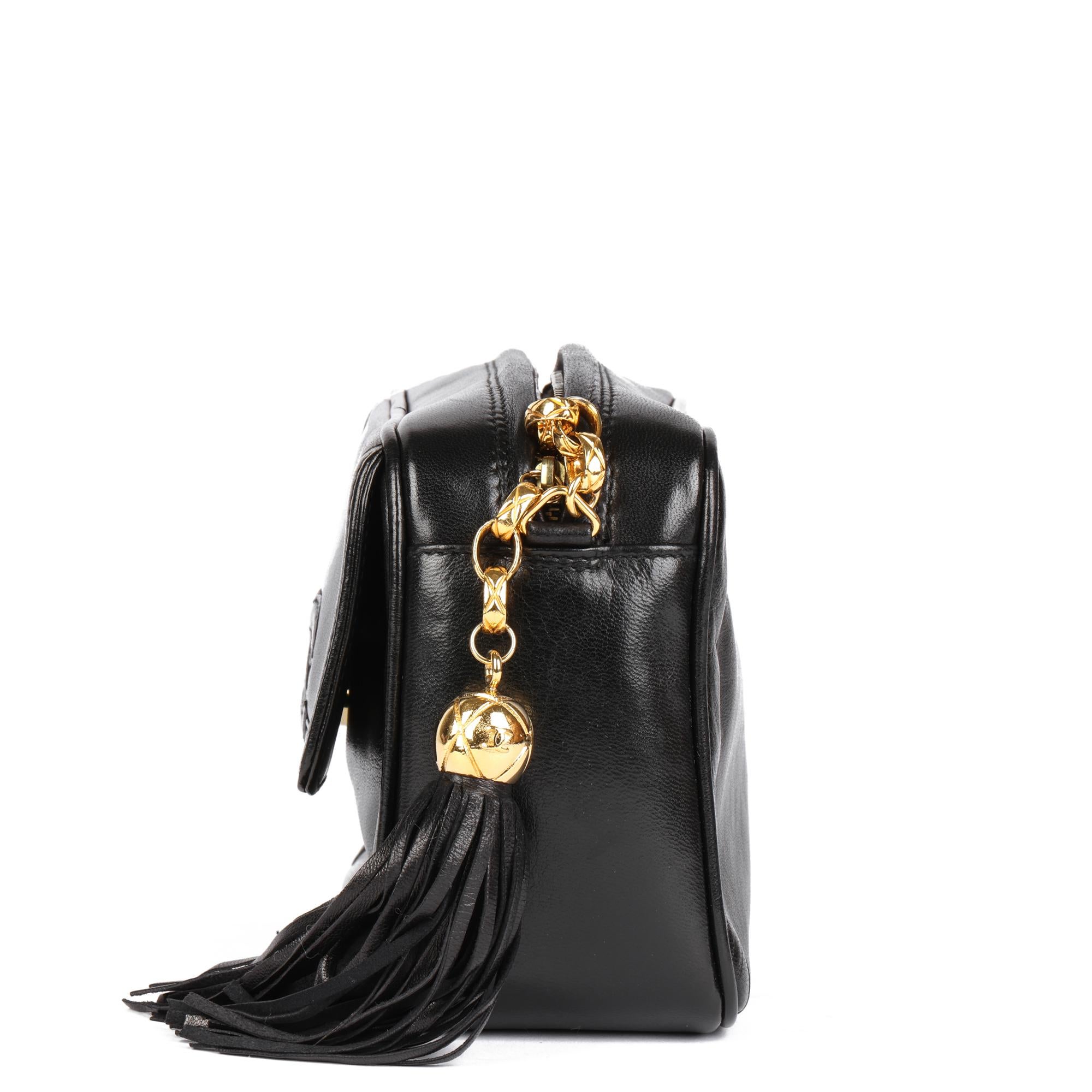 Women's CHANEL Black Lambskin Vintage Mini Fringe Camera Bag