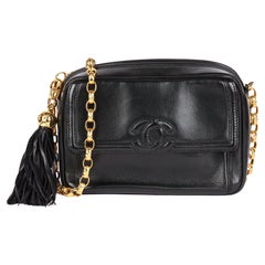 CHANEL Black Lambskin Vintage Mini Fringe Camera Bag