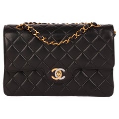 CHANEL Schwarzes Lammleder Vintage Kleine Paris-Limited Classic Double Flap Tasche