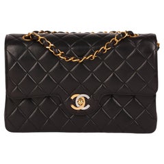 CHANEL Black Lambskin Vintage Small Paris-Limited Classic Double Flap Bag