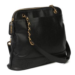 Chanel Black Lambskin Vintage Timeless Logo Trim Shoulder Bag