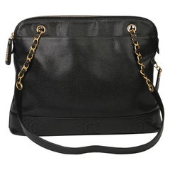 Chanel Black Lambskin Vintage Timeless Logo Trim Shoulder Bag