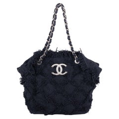 Chanel Black Large Crochet Soft Organic Nature Tweed Woven Large CC Tote