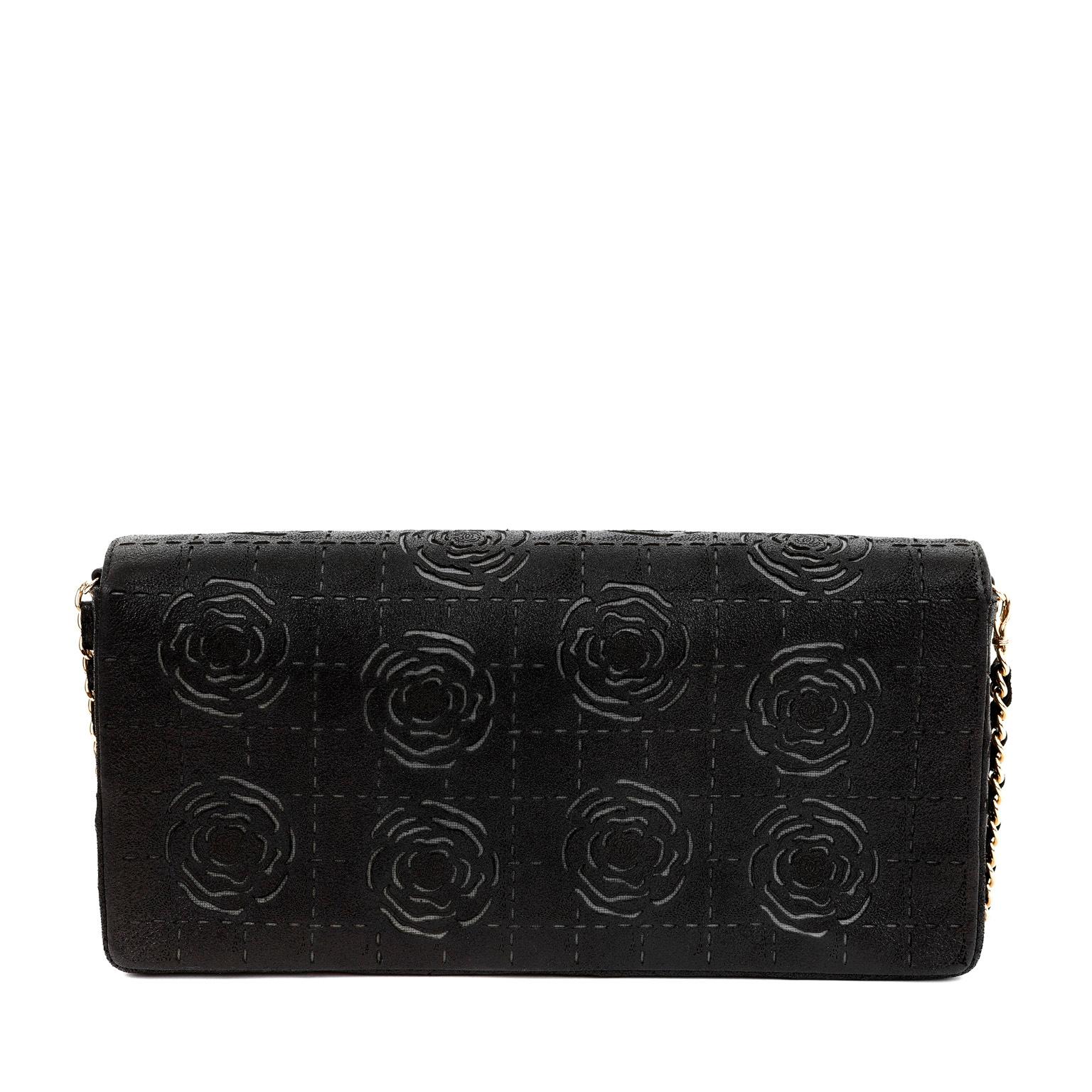 Chanel Black Laser Cut Camellia Baguette Bag In Excellent Condition In Palm Beach, FL