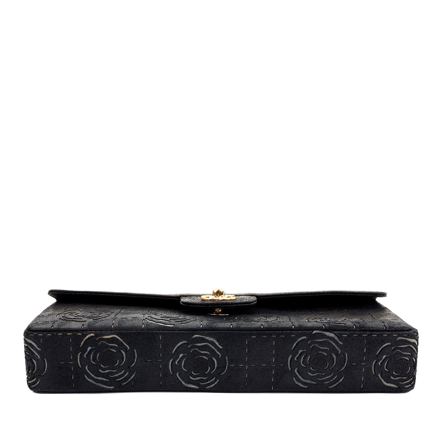 Women's Chanel Black Laser Cut Camellia Baguette Bag