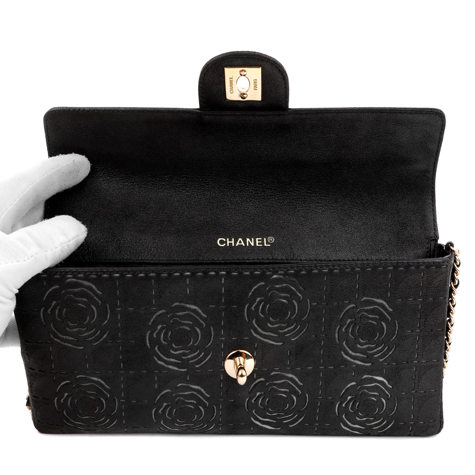 Chanel Black Laser Cut Camellia Baguette Bag 1