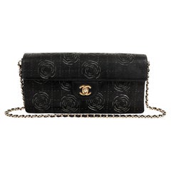 Chanel Black Laser Cut Camellia Baguette Bag 