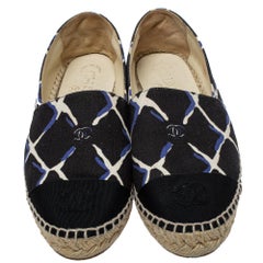 Chanel Espadrilles Coco Beach CC en toile noir imprimé treillis Taille 36