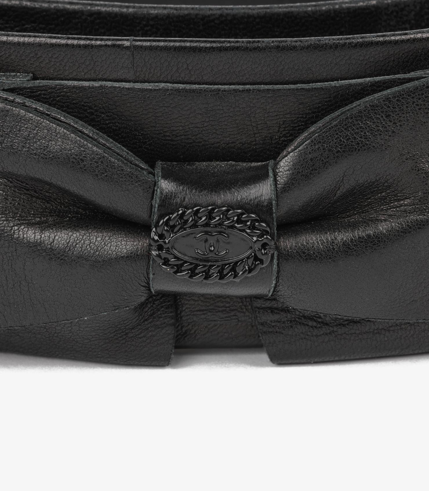 Chanel Black Layered Lambskin Leather Bow Belt In Good Condition In Bishop's Stortford, Hertfordshire