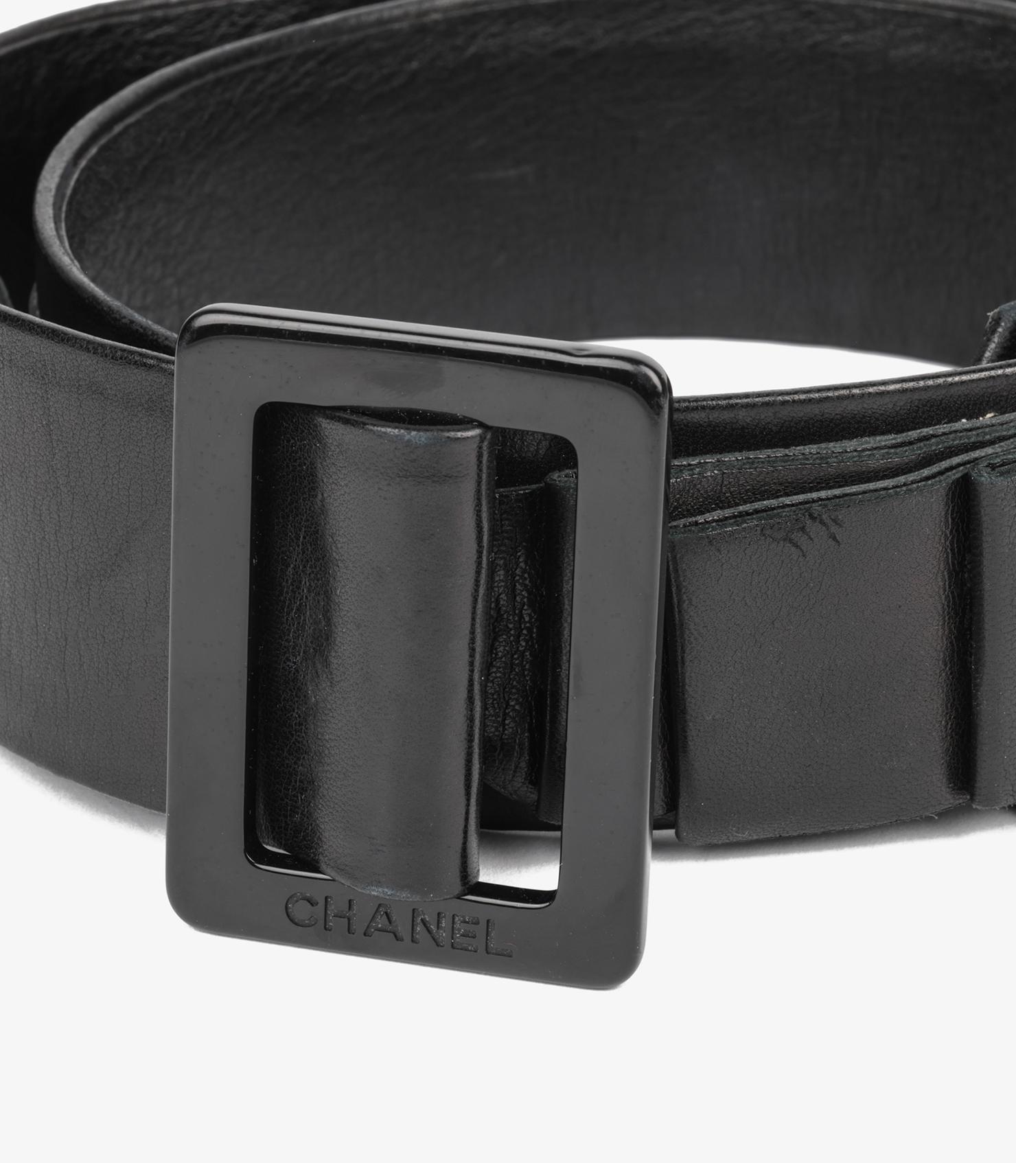 Women's Chanel Black Layered Lambskin Leather Bow Belt