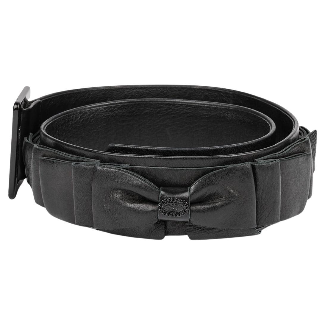 Chanel Black Layered Lambskin Leather Bow Belt