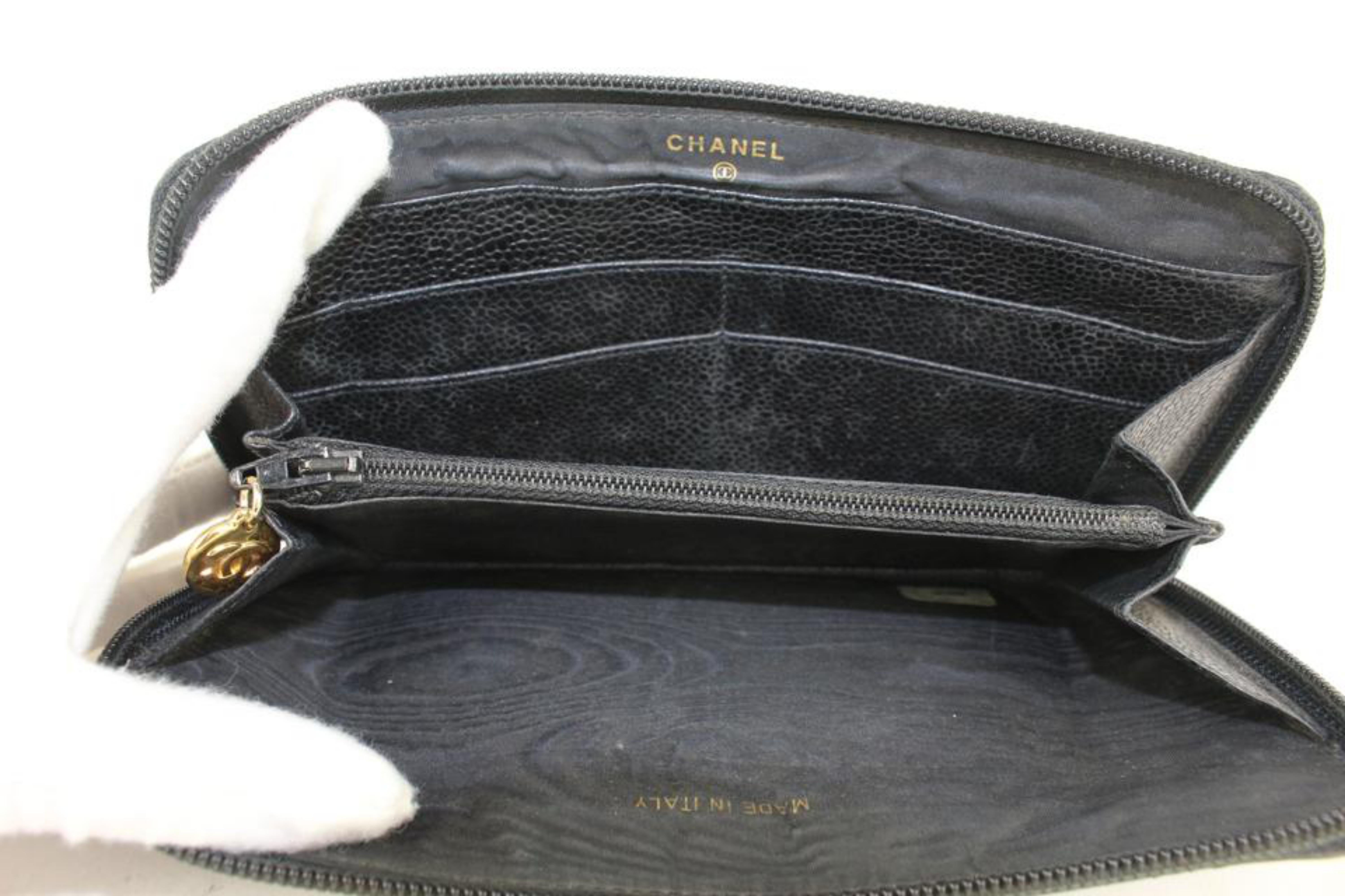 Women's Chanel Black lCaviar CC Logo L-Gusset Zip Around Wallet Long Zippy 2CK1024a