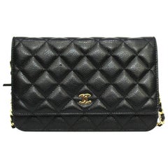 Chanel Schwarz Learher Woc Tasche