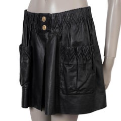 CHANEL black leather 11P PATCH POCKETS MINI Skirt 38 S