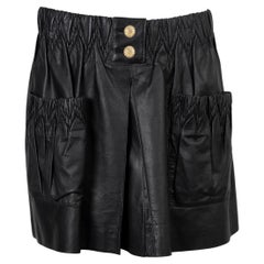 CHANEL black leather 11P PATCH POCKETS MINI Skirt 38 S