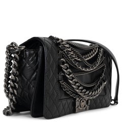 CHANEL black leather 13K ENCHAINED BOY MEDIUM Shoulder Bag
