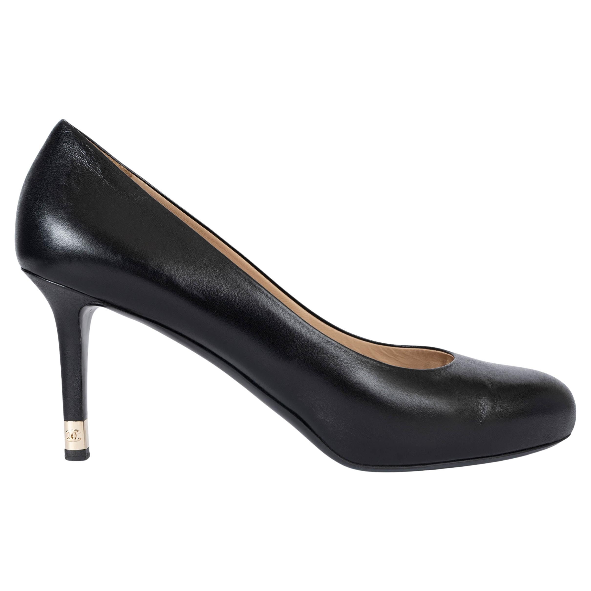 CHANEL cuero negro 15B ROUND TOE Pumps Shoes 41.5 en venta