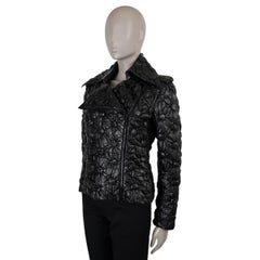 CHANEL black leather 15K CAMELLIA QUILTED BIKER Jacket 40 M