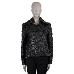 CHANEL black leather 15K CAMELLIA QUILTED BIKER Jacket 40 M