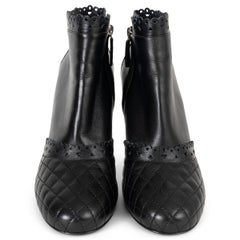 CHANEL black leather 15K SCALLOP TRIM ANKLE Boots Shoes 39.5