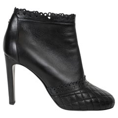 CHANEL black leather 15K SCALLOP TRIM ANKLE Boots Shoes 39.5
