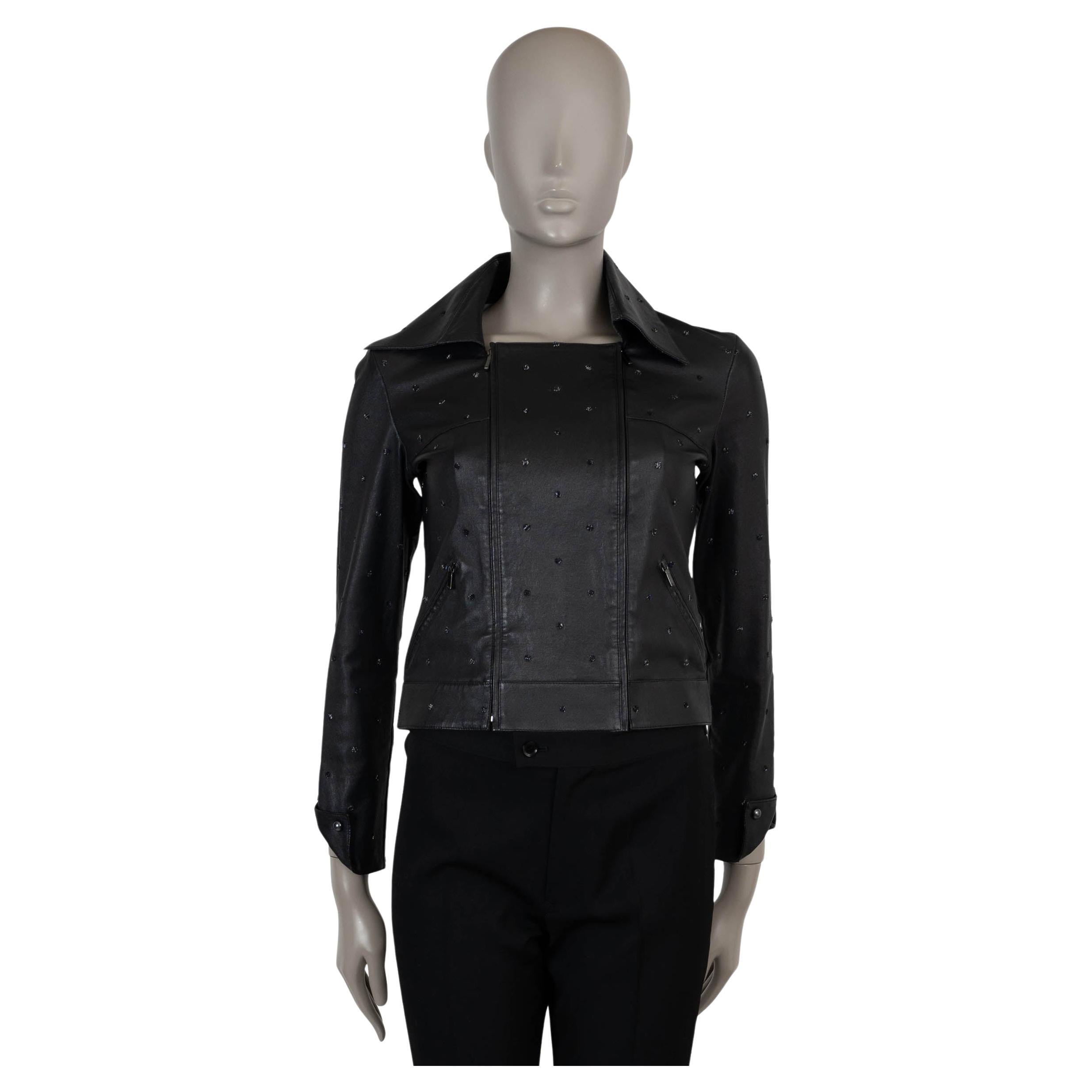 CHANEL schwarzes Leder 17P EMBROIDERED BIKER Jacke 34 XS