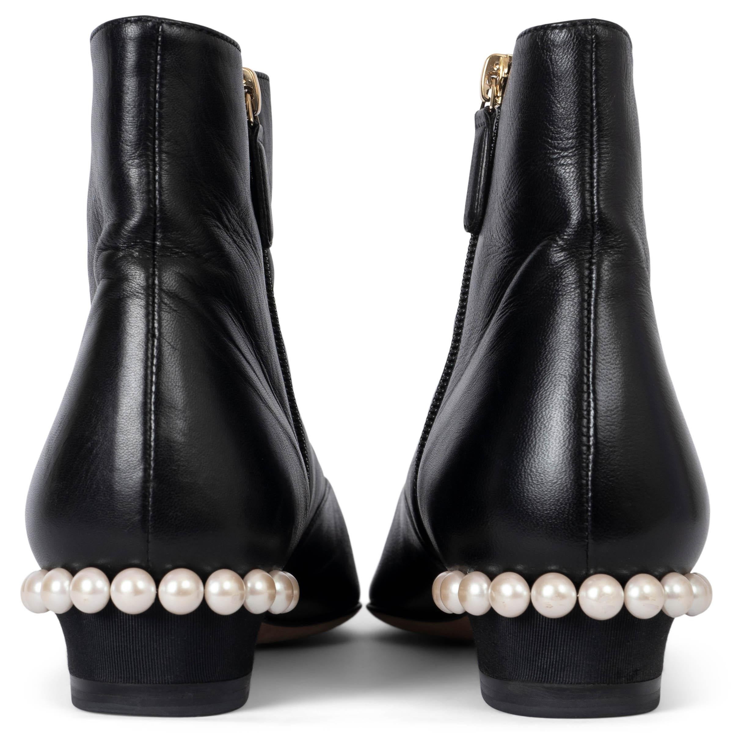 Women's CHANEL black leather 18C GREECE PEARL HEEL Ankle Boots Shoes 38