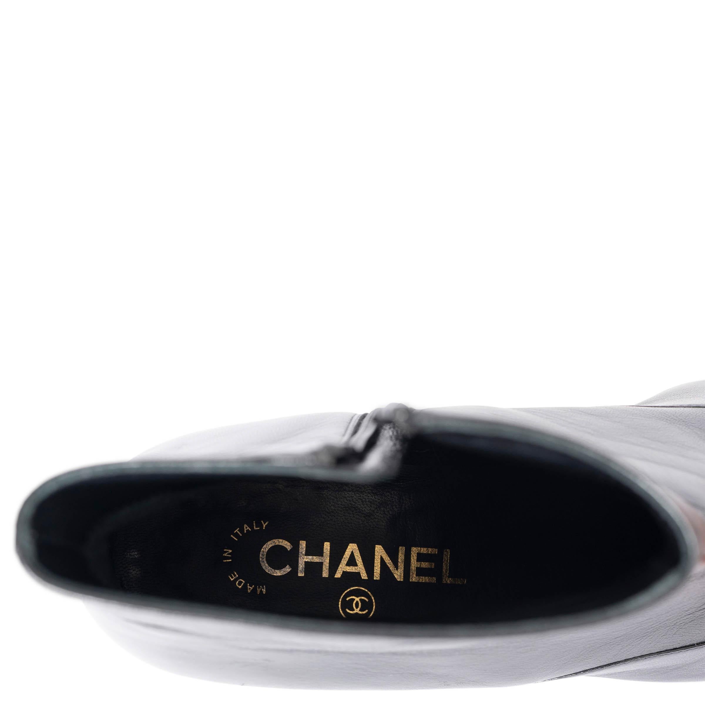 CHANEL black leather 18C GREECE PEARL HEEL Ankle Boots Shoes 38 3
