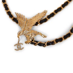CHANEL black leather 2001 RUNWAY CRYSTAL EAGLE Chain Belt