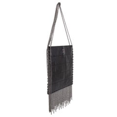 CHANEL black leather 2002 CHAIN FRINGE SQUARE Crossbody Bag