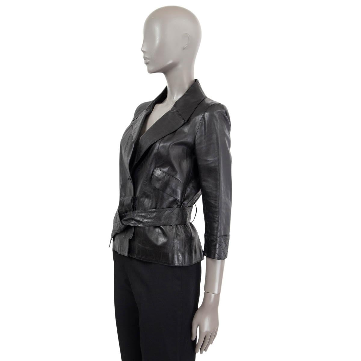 Women's CHANEL black leather 2006 06P BELTED CROPPED Jacket 38 S For Sale