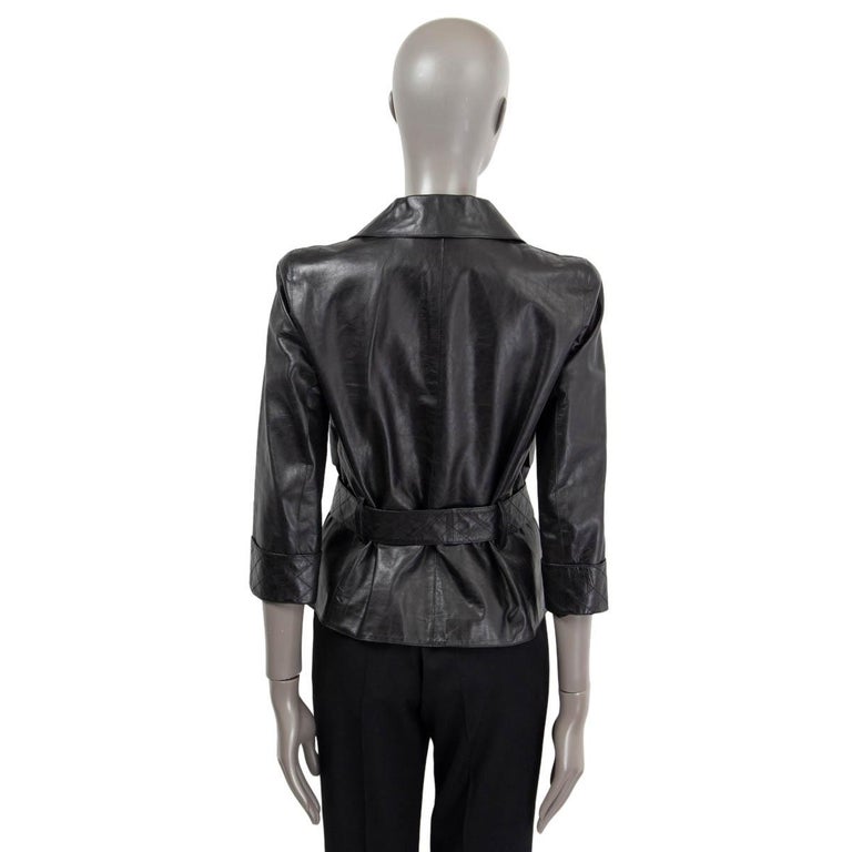 CHANEL black leather 2006 06P BELTED CROPPED Jacket 38 S