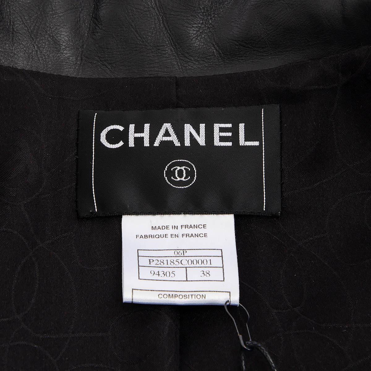 CHANEL black leather 2006 06P BELTED CROPPED Jacket 38 S For Sale 3