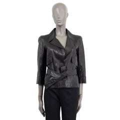 CHANEL black leather 2006 06P BELTED CROPPED Jacket 38 S
