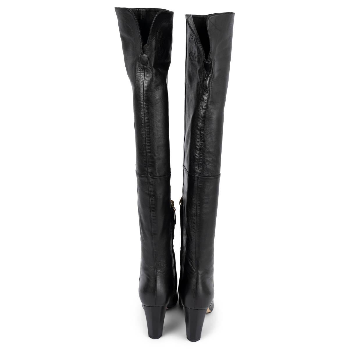 Women's CHANEL black leather 2011 11K CC OVER KNEE Boots Shoes 36.5 For Sale
