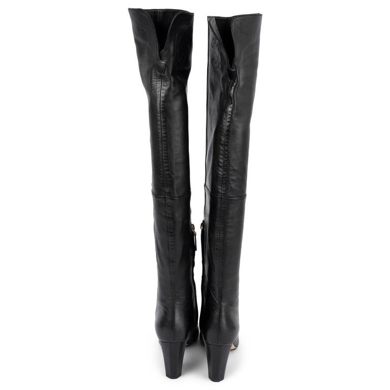 Chanel Black Leather 2011 11K CC Over Knee Boots Shoes 36.5