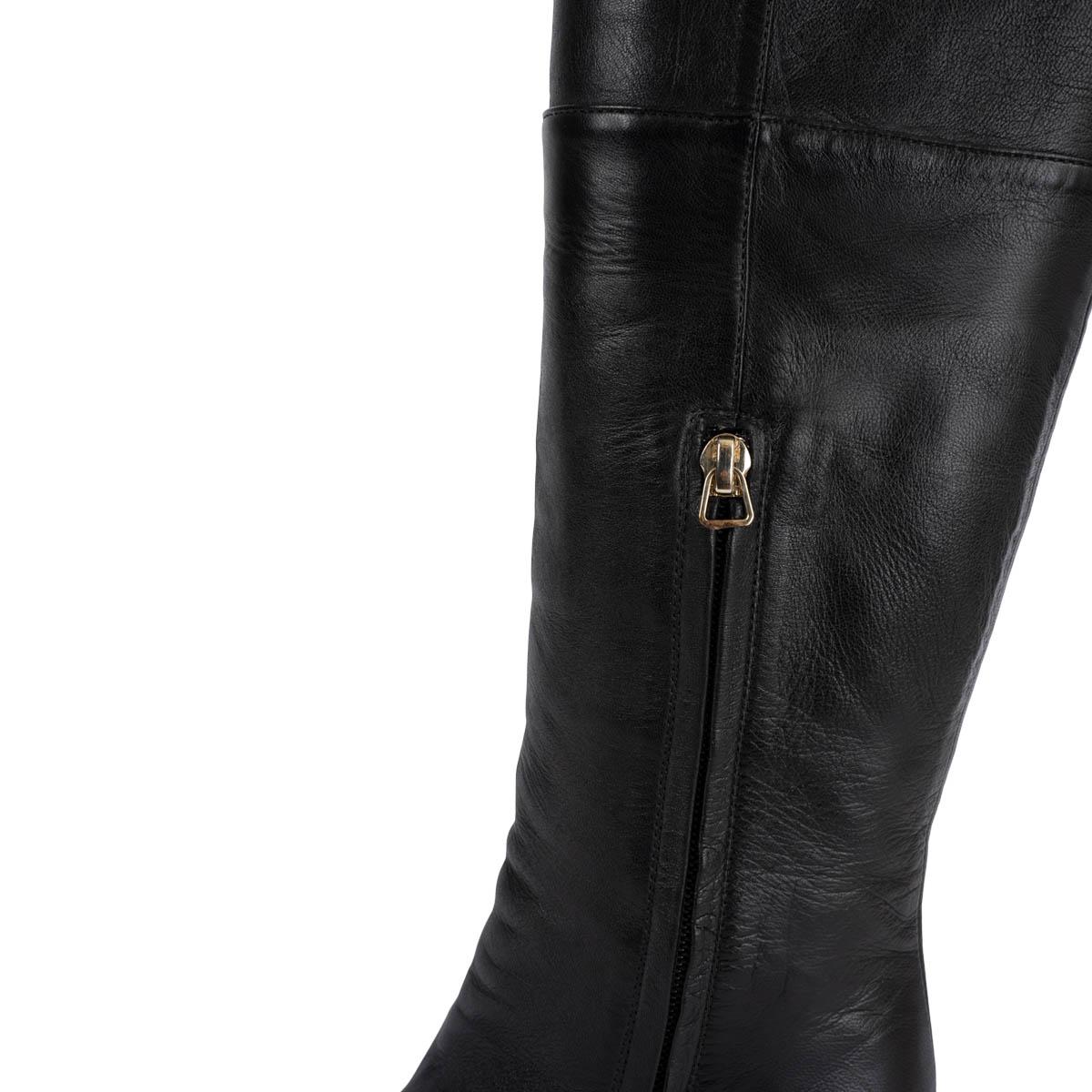 CHANEL black leather 2011 11K CC OVER KNEE Boots Shoes 36.5 For Sale 3