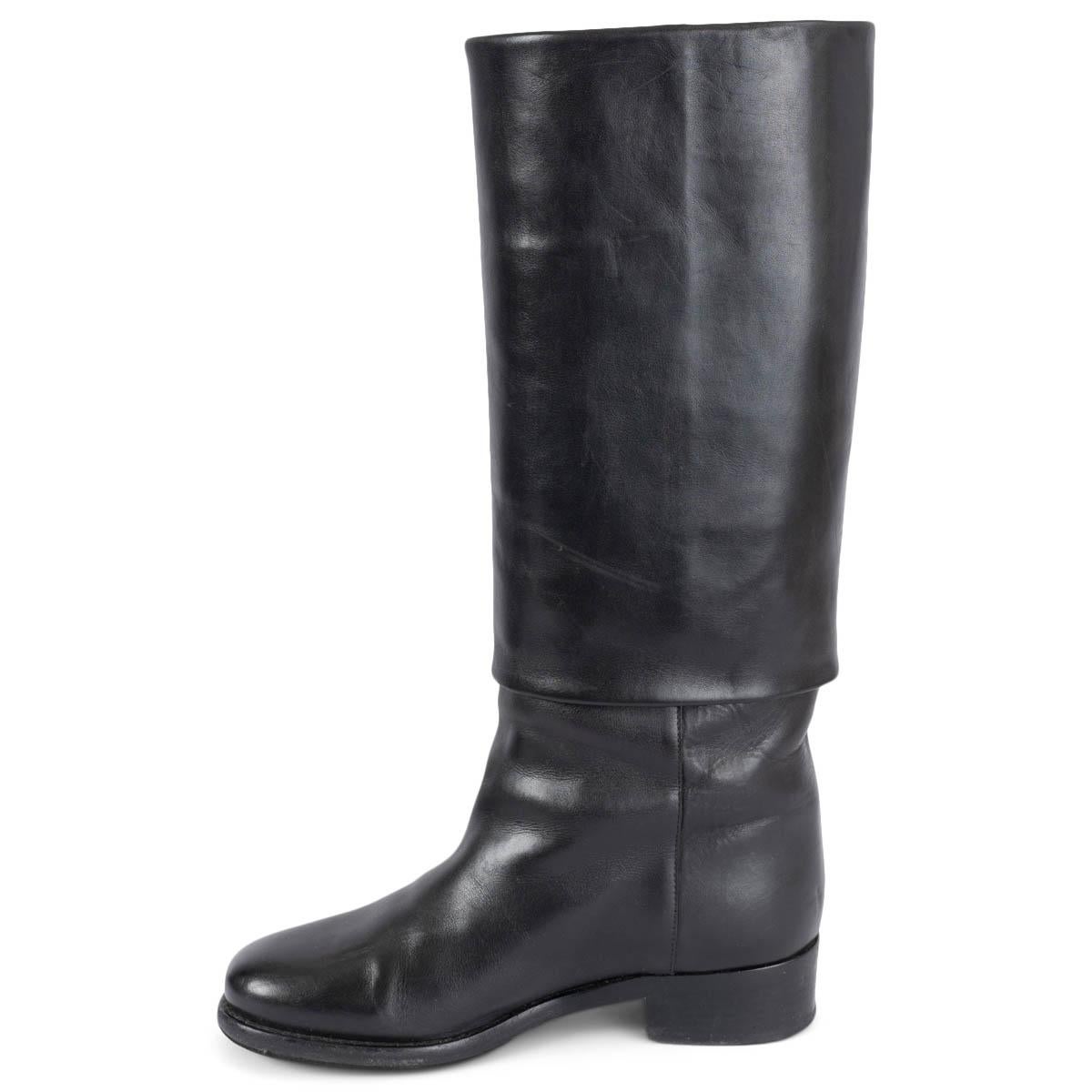 Women's CHANEL black leather 2012 12A BOMBAY RIDING Boots Shoes 37 fit 36