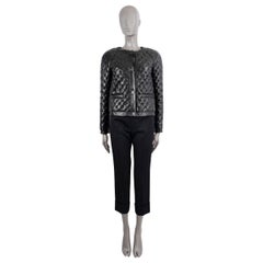 CHANEL black leather 2013 13K QUILTED PUFFER Jacket 36 XS