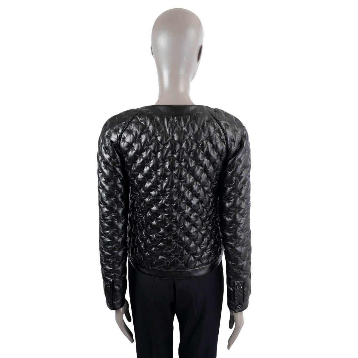 CHANEL cuero negro 2013 13K QUILTED PUFFER Chaqueta 36 XS en venta 1