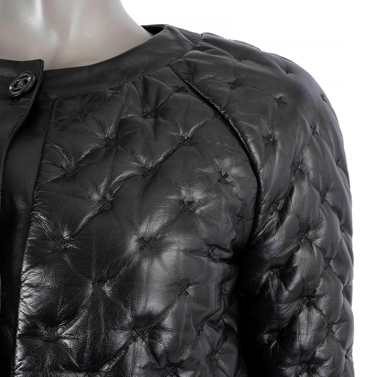 Women's CHANEL black leather 2013 13K QUILTED PUFFER Jacket 36 XS For Sale