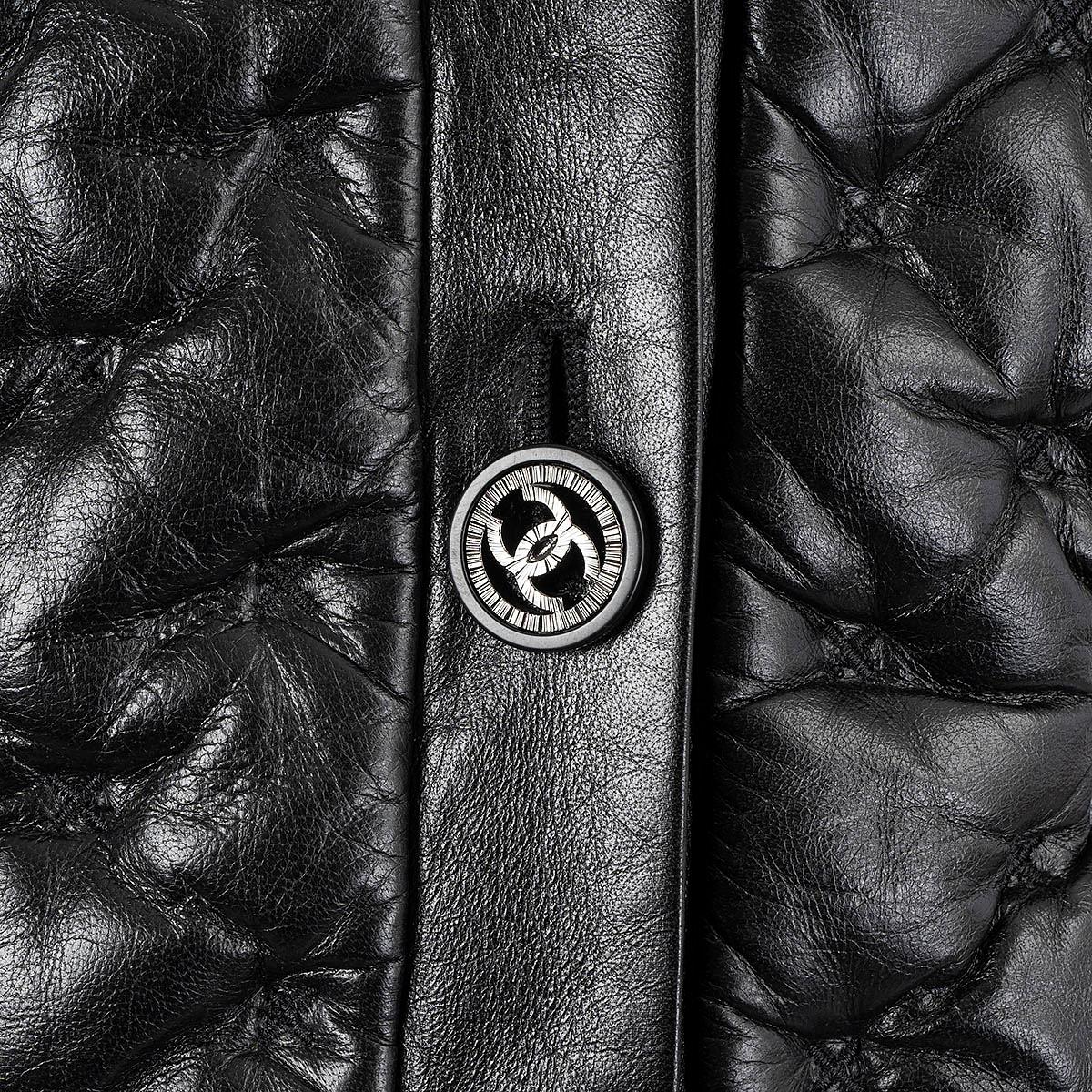 CHANEL black leather 2013 13K QUILTED PUFFER Jacket 36 XS For Sale 1