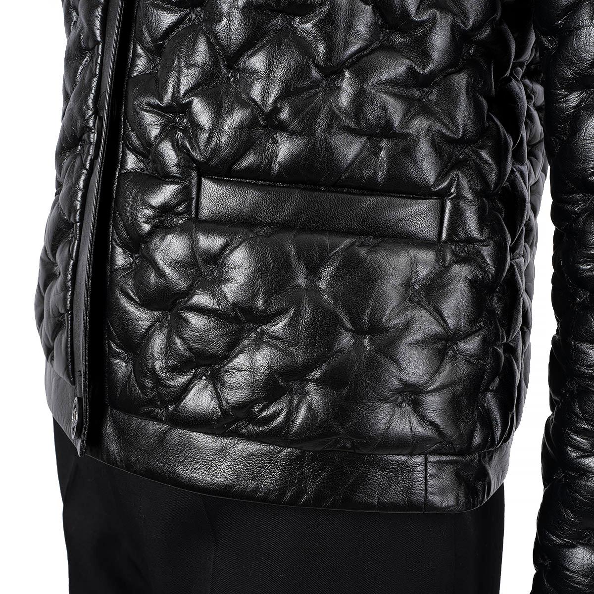 CHANEL black leather 2013 13K QUILTED PUFFER Jacket 36 XS For Sale 2