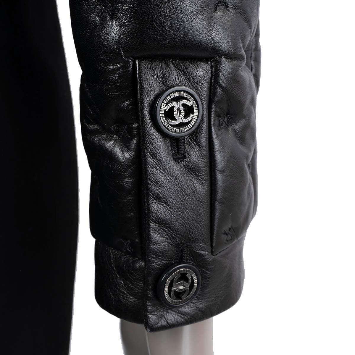 CHANEL black leather 2013 13K QUILTED PUFFER Jacket 36 XS For Sale 3