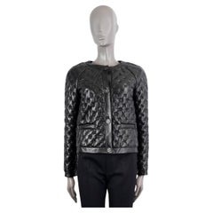 CHANEL black leather 2013 13K QUILTED PUFFER Jacket 36 XS